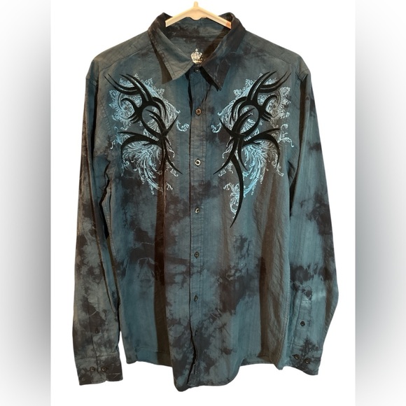 Helix Long Sleeve Button Up Men's Blue Velvet Graphics Shirt Sz M NEW - Picture 1 of 7